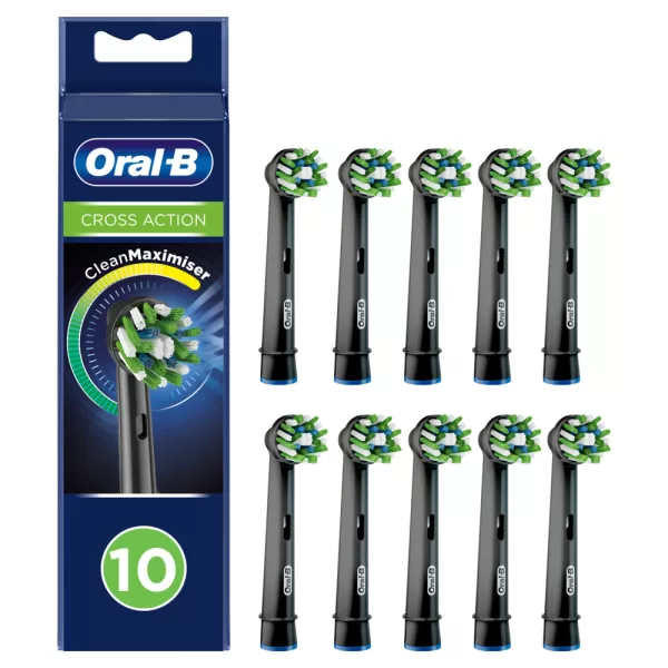 Oral-B CrossAction Opzetborstels Black Edition - 10 Stuks met CleanMaximiser Technologie, Verwijdert Tot 100% Tandplak, Compatibel met Alle Handvatten