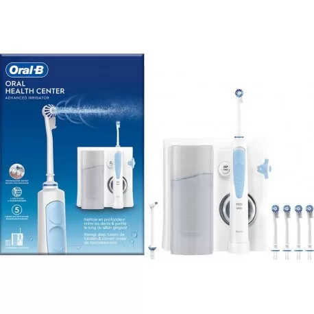 Oral-B Oxyjet Hydropulseur - Roterende Oscillerende Tandenborstel voor Volwassenen - Wit - Inclusief 3 Opzetborstels & Ingebouwde Accu