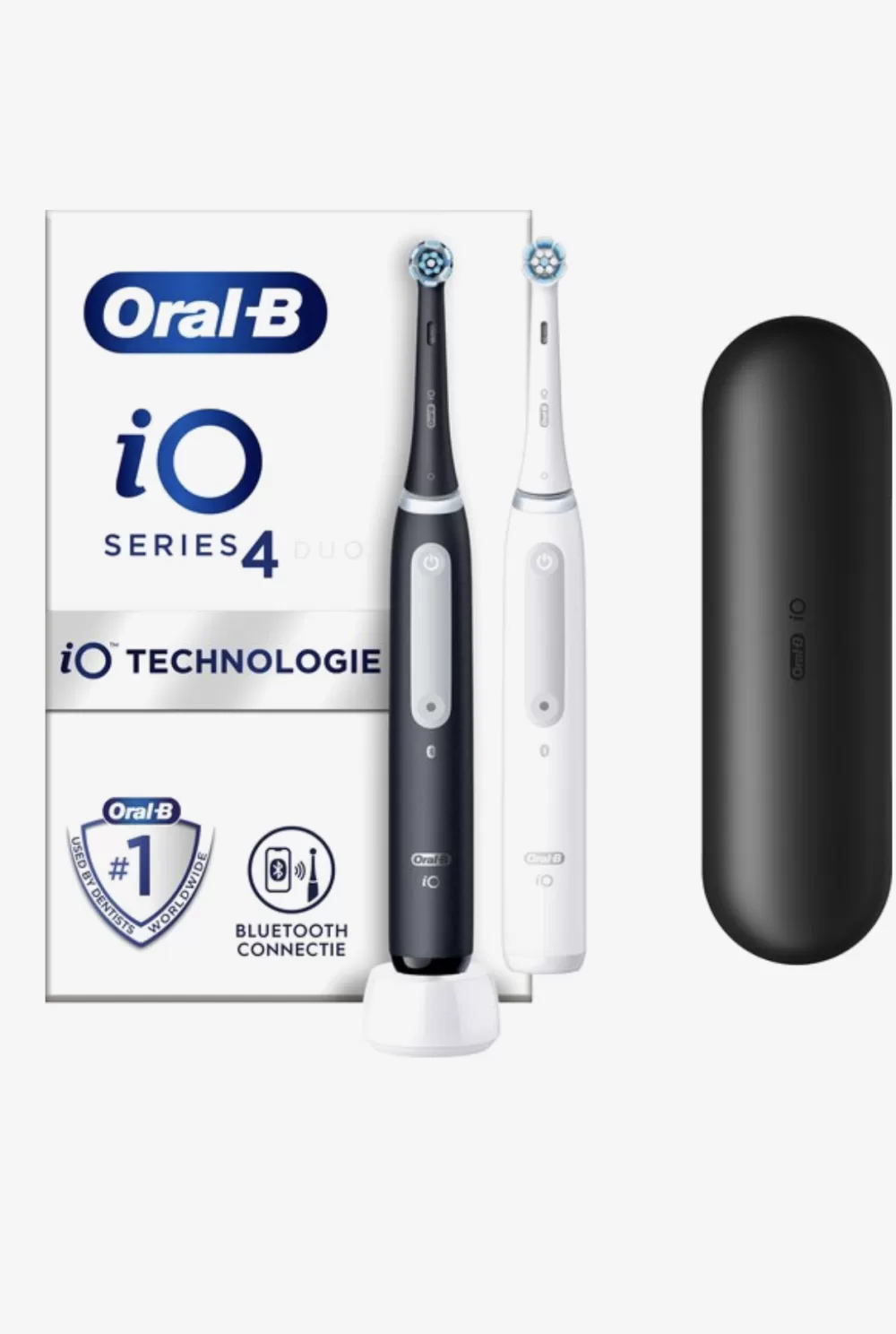 Oral-B iO 4N Elektrische Tandenborstel - Zwart & Wit, 4 Poetsstanden, Slimme Druksensor, Microtrillingen, 2 Handvatten & Oplader