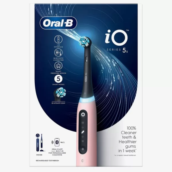 Oral-B iO 5s Elektrische Tandenborstel - Roze, Innovatieve Mondhygiëne, Slimme Technologie, Oplaadbaar, 6 Reinigingsmodi, Voor Gezonde Tanden