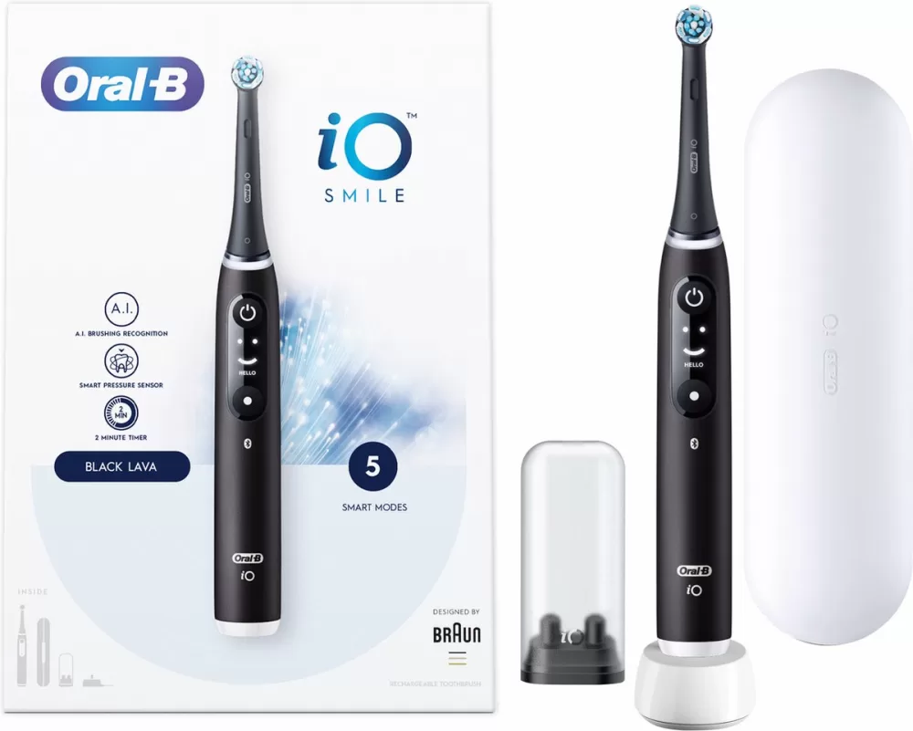 Oral-B iO 6N SMILE Black Lava Elektrische Tandenborstel - Interactief Display, AI Poetshulp, 5 Poetsstanden, Inclusief Oplader & Reisetui