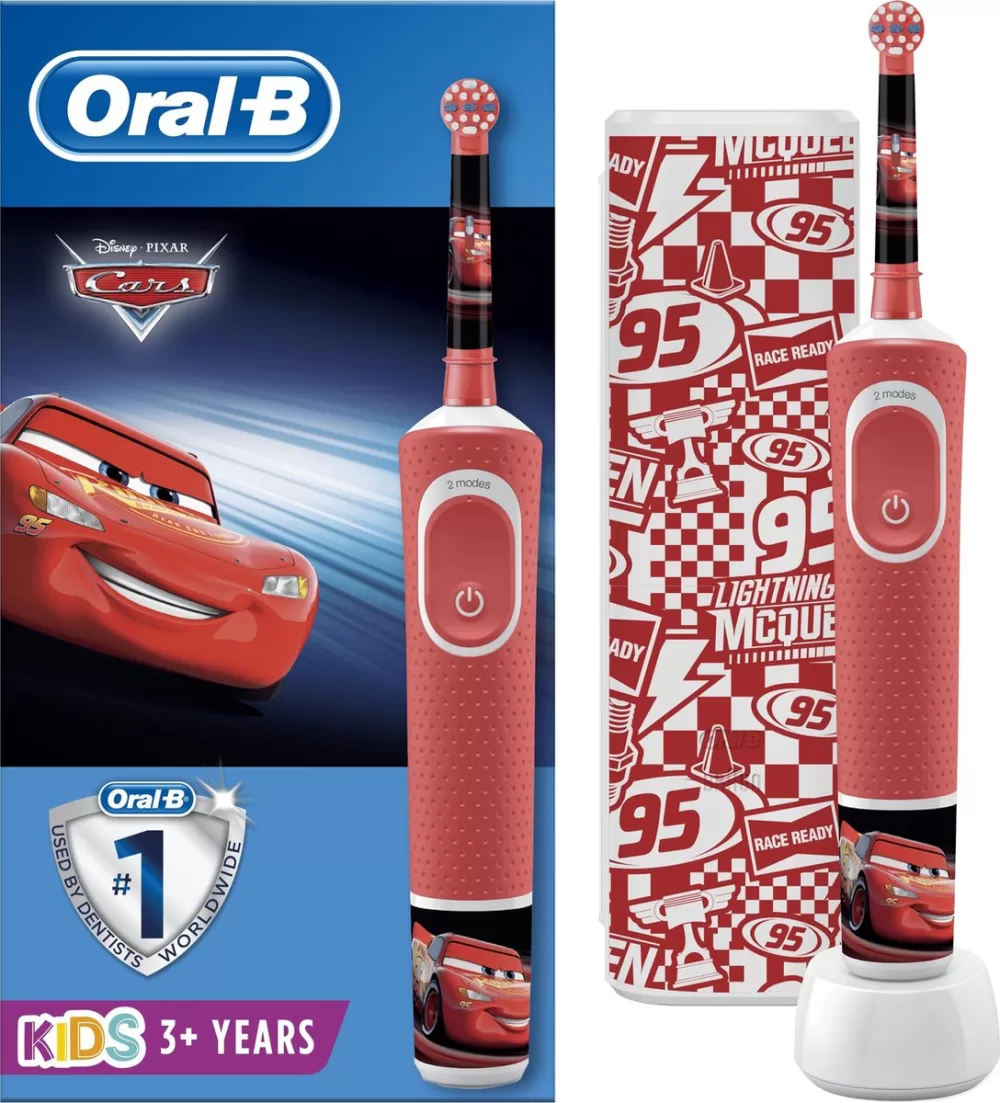 Oral-B Kids Cars Elektrische Tandenborstel voor Kinderen 3+ - Zacht, Oplaadbaar, 2 Poetsstanden, Incl. Stickers & Reisetui