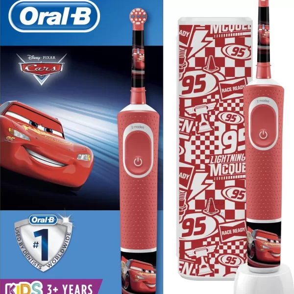 Oral-B Kids Cars Elektrische Tandenborstel voor Kinderen 3+ - Zacht, Oplaadbaar, 2 Poetsstanden, Incl. Stickers & Reisetui