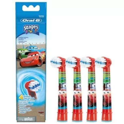 Oral-B Kids Cars Opzetborstel - 4 Stuks, Zachte Reiniging voor Kinderen 3+, Ideaal voor Kleine Tanden en Mond, Geschikt voor Jonge Tandjes