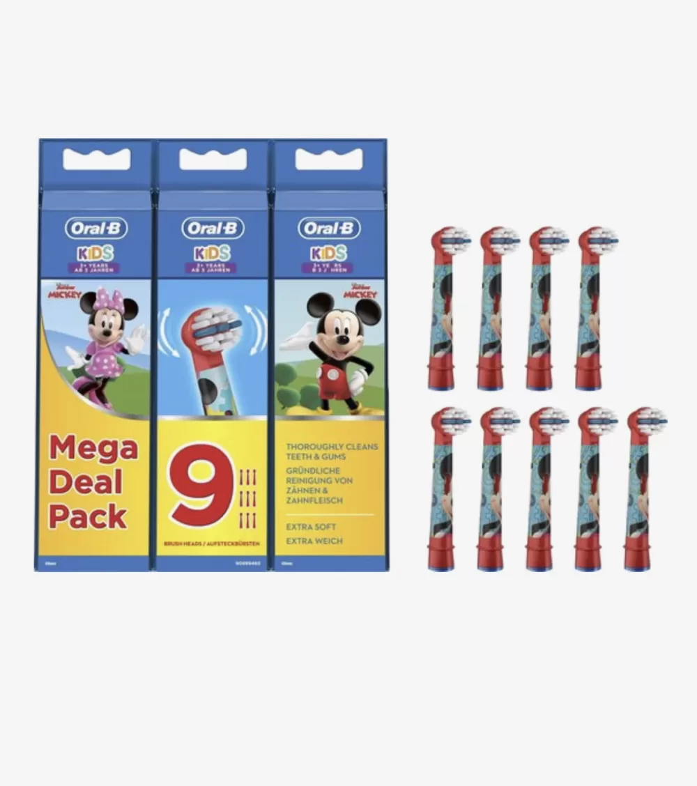 Oral-B Kids Mickey Mouse Opzetborstels - 9 Stuks, Zacht voor Kindermondjes, Geschikt voor Elektrische Tandenborstels, Disney Magic Timer App