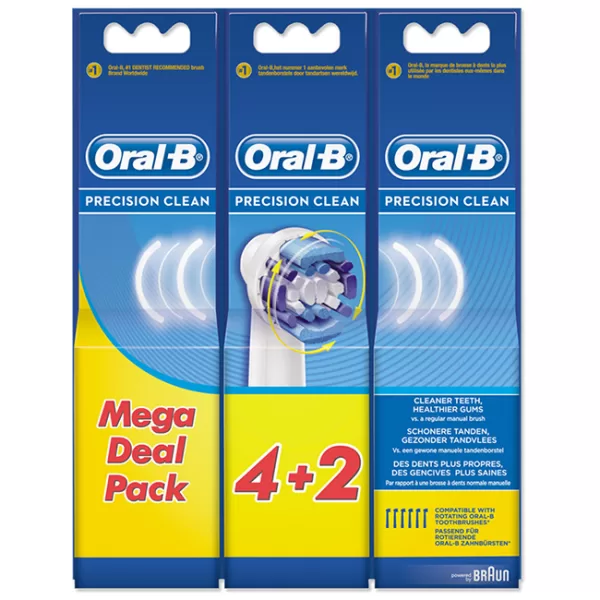 Oral-B Precision Clean Opzetborstel 4+2 - Grondige Tandreiniging, Flexisoft Borstelharen, Interdentale Tips, Geschikt voor Triumph & Vitality