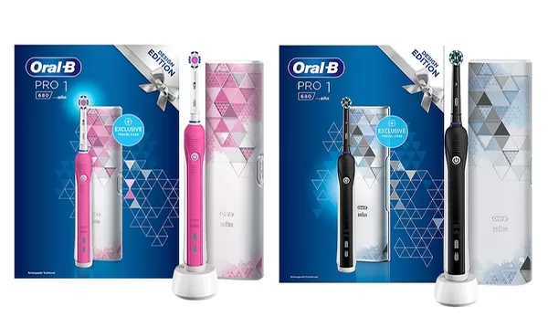 Oral-B Pro 1 680 Duo Pakket - Elektrische Tandborstels - 1x Roze & 1x Zwart - 3D Reiniging, Drukcontrole, 2-minuten Timer, 10 dagen batterij