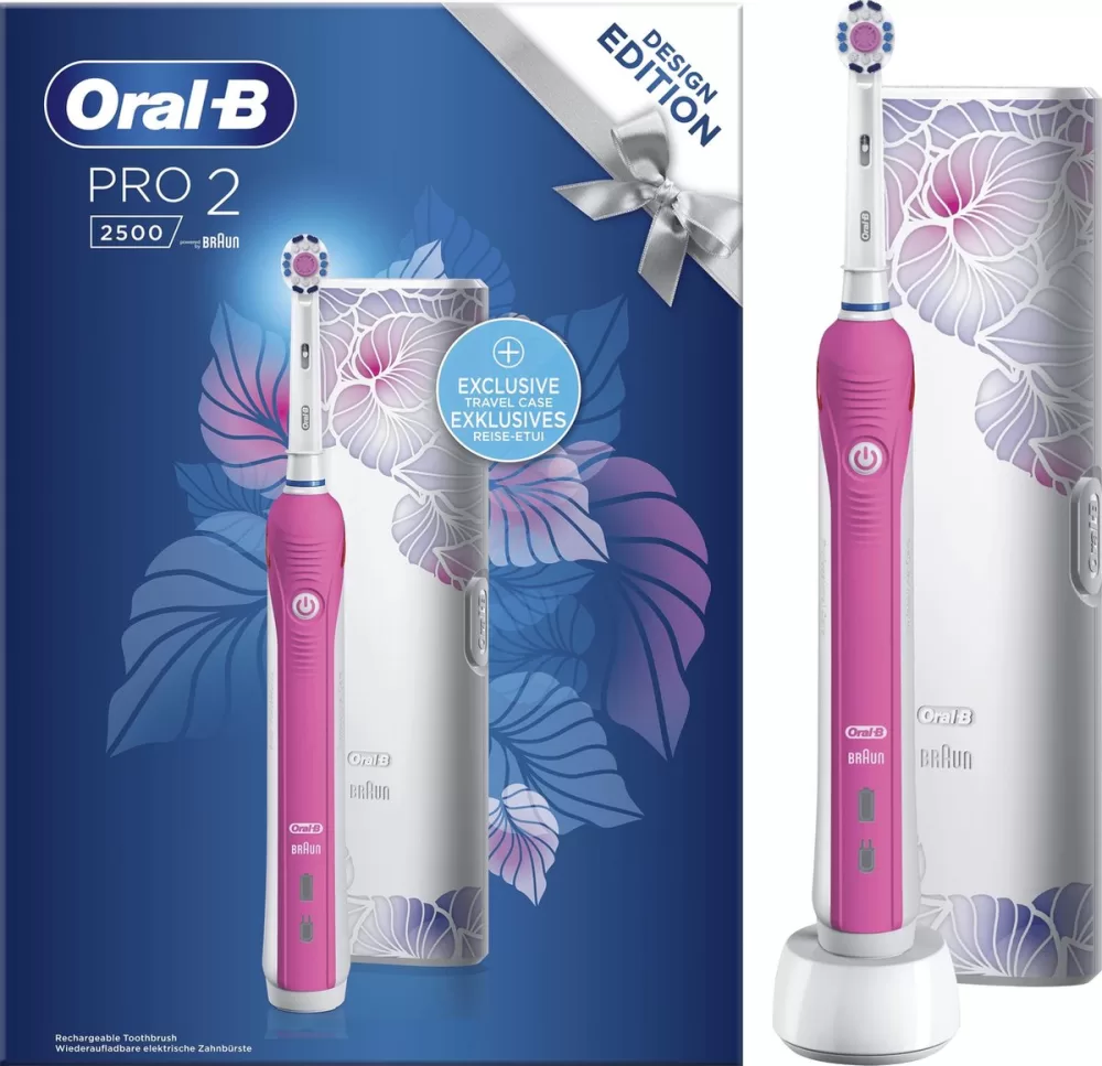 Oral-B PRO 2 2500 Elektrische Tandenborstel - Roze, Ronde Borstelkop, 2 Poetsstanden, Poetsdruksensor, Meer dan 2 weken Batterijduur