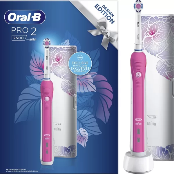 Oral-B PRO 2 2500 Elektrische Tandenborstel - Roze, Ronde Borstelkop, 2 Poetsstanden, Poetsdruksensor, Meer dan 2 weken Batterijduur