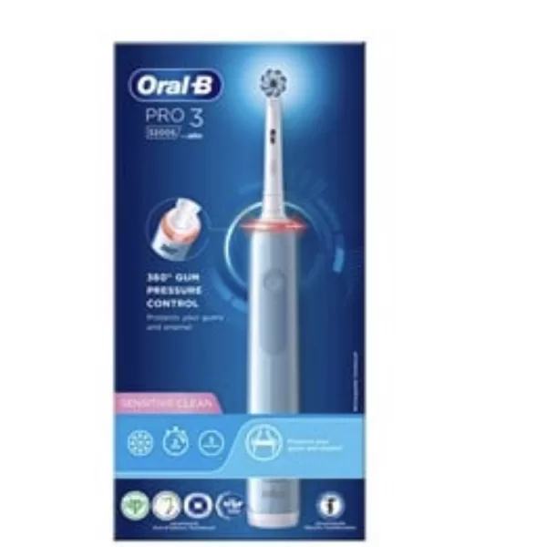 Oral-B Pro 3 3200S Elektrische Zahnbürste Blau, Sensitiv, 2-Minuten Timer, 100% mehr Plaqueentfernung, 360° Zahnfleischschutz