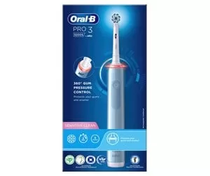 Oral-B Pro 3 3200S Elektrische Zahnbürste mit 360° Druckkontrolle, 2-Minuten Timer, Blau, Sensitiv, Plaque-Entfernung, Gesunde Zähne