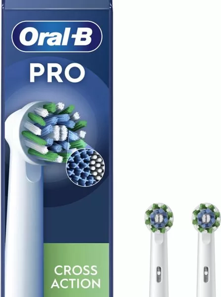 Oral-B Pro Cross Action Opzetborstels - 2 stuks, 100% tandplakverwijdering, X-vormige borstelharen, Geschikt voor alle Oral-B oplaadbare tandenborstels