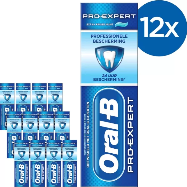 Oral-B Pro-Expert Tandpasta Voordeelverpakking 12x75 ml - Professionele Bescherming, Anti-Suiker Schild, Extra Frisse Munt, 8-in-1 Bescherming