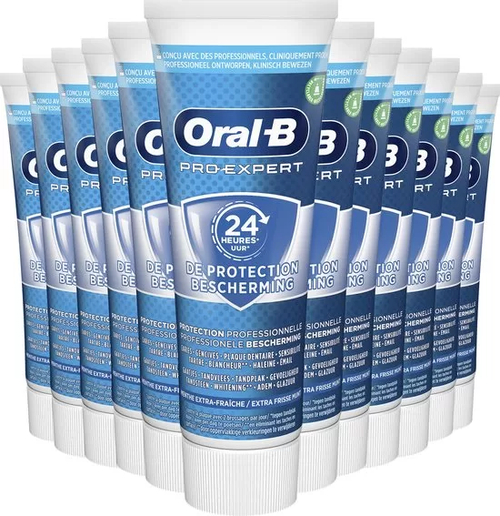 Oral-B Pro-Expert Tandpasta Voordeelverpakking - 12x75ml, 24u Bescherming, Remineraliseert Glazuur, Frisse Munt, Tinfluoride Technologie