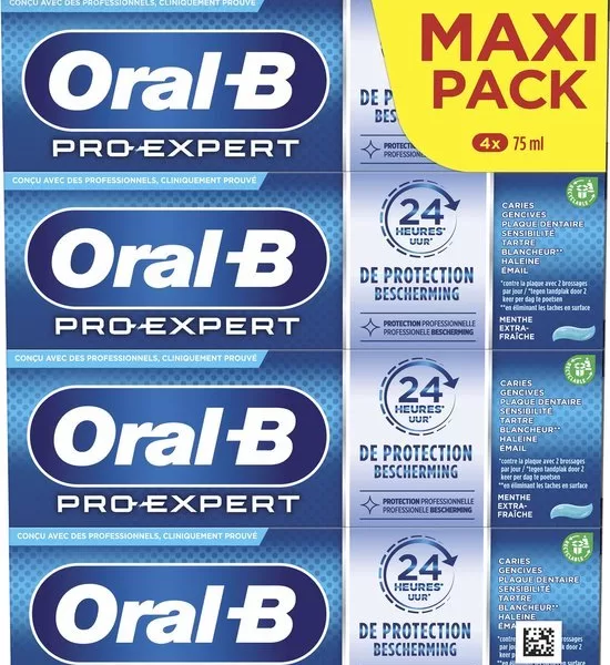 Oral-B Pro-Expert Tandpasta Voordeelverpakking 4x75ml - 24 uur Bescherming, Frisse Munt, Remineraliseert Glazuur, Unieke Tinfluoride Technologie