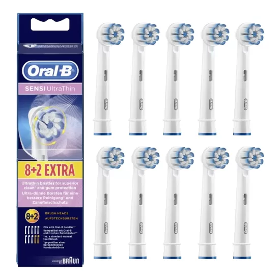 Oral-B Sensi UltraThin Opzetborstels 10 Stuks - Voor Gevoelige Tanden & Tandvlees - 8+2 Gratis - Geschikt voor Alle Oral-B Tandenborstels