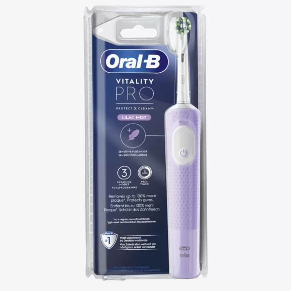 Oral-B Vitality Pro Elektrische Tandenborstel - Paars, 3 Poetsstanden, Gevoelige Modus, 2-minutentimer, Ontworpen door Braun