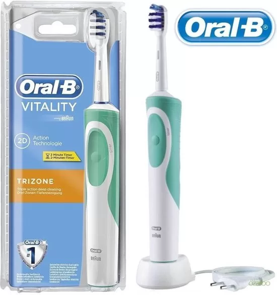 Oral-B Vitality TriZone Elektrische Tandenborstel mit Timer, 3-Zonen-Reinigung, Grip-Design, 7600 Rotationen/Minute, Grün/Weiß