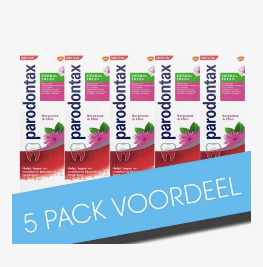 Parodontax Herbal Fresh Tandpasta 5x75ml - Bergamot & Munt, Voorkomt Bloedend Tandvlees, Met Fluoride & Kruidextracten voor Frisse Adem