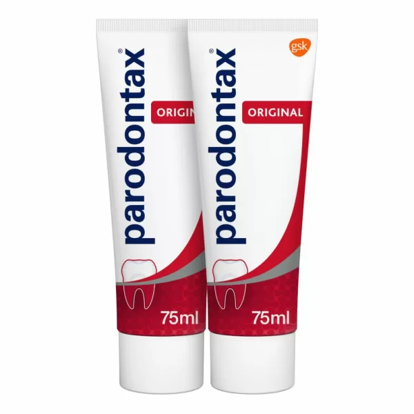 Parodontax Original Fluoride Tandpasta 2x75ml - Verbeterde Smaak, 4x Effectiever Tegen Tandplak & Bloedend Tandvlees, Voor Gezond Tandvlees