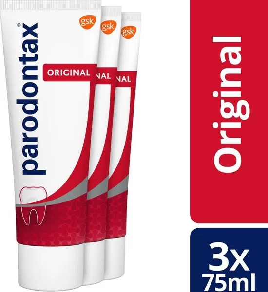 Parodontax Original Fluoride Tandpasta - 3 x 75 ml - Verbeterde Smaak, 4x Effectiever tegen Tandplak & Bloedend Tandvlees