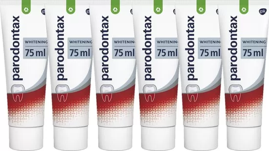 Parodontax Tandpasta Whitening - 6 x 75 ml | Tegen Bloedend Tandvlees, Herstelt Natuurlijke Witheid, Dagelijks Gebruik