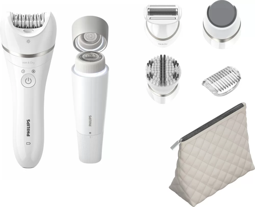 Philips Epilator Beauty Set Series 9000 BRE770/92 – Wet & Dry Epileerapparaat voor Dames, Inclusief Gezichts- en Voetverzorging – Wit