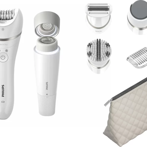 Philips Epilator Beauty Set Series 9000 BRE770/92 – Wet & Dry Epileerapparaat voor Dames, Inclusief Gezichts- en Voetverzorging – Wit