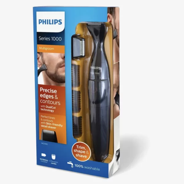 Philips MG1100/16 Precisietrimmer - DualCut Baardtrimmer met 3 Kammetjes (1/3/5mm), Waterbestendig, AA-Batterij, Huidvriendelijk Scheerblad