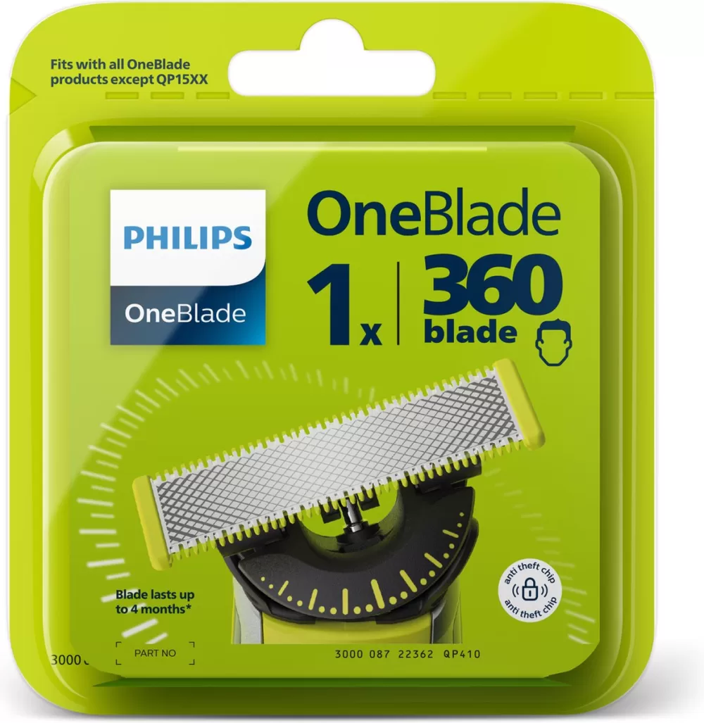 Philips OneBlade 360 QP410/30 Vervangmesje - 1 stuk, Nat/Droog, Efficiënte Trim en Scheerbeurt, Tot 4 Maanden Mee