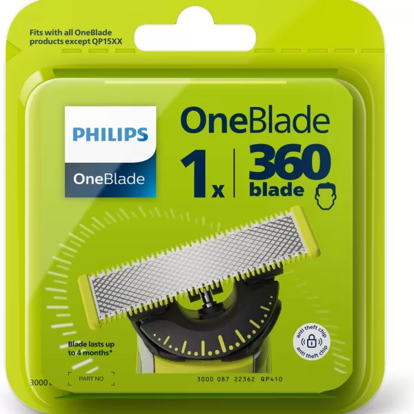 Philips OneBlade 360 QP410/30 Vervangmesje - 1 stuk, Nat/Droog, Efficiënte Trim en Scheerbeurt, Tot 4 Maanden Mee