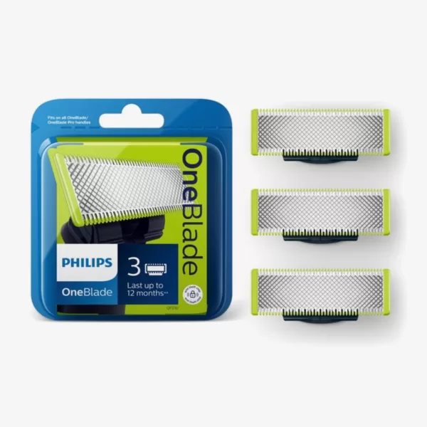 Philips OneBlade QP230/50 Vervangmesjes – 3 Stuks, Dubbel Beschermingssysteem, Duurzaam, Voor Perfect Trimmen en Scheren van Alle Haarlengtes