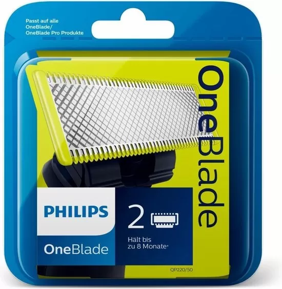 Philips OneBlade QP220/50 Vervangmesjes - 2 stuks - Trim, scheer en style met langdurig gebruik - Comfortabel en effectief