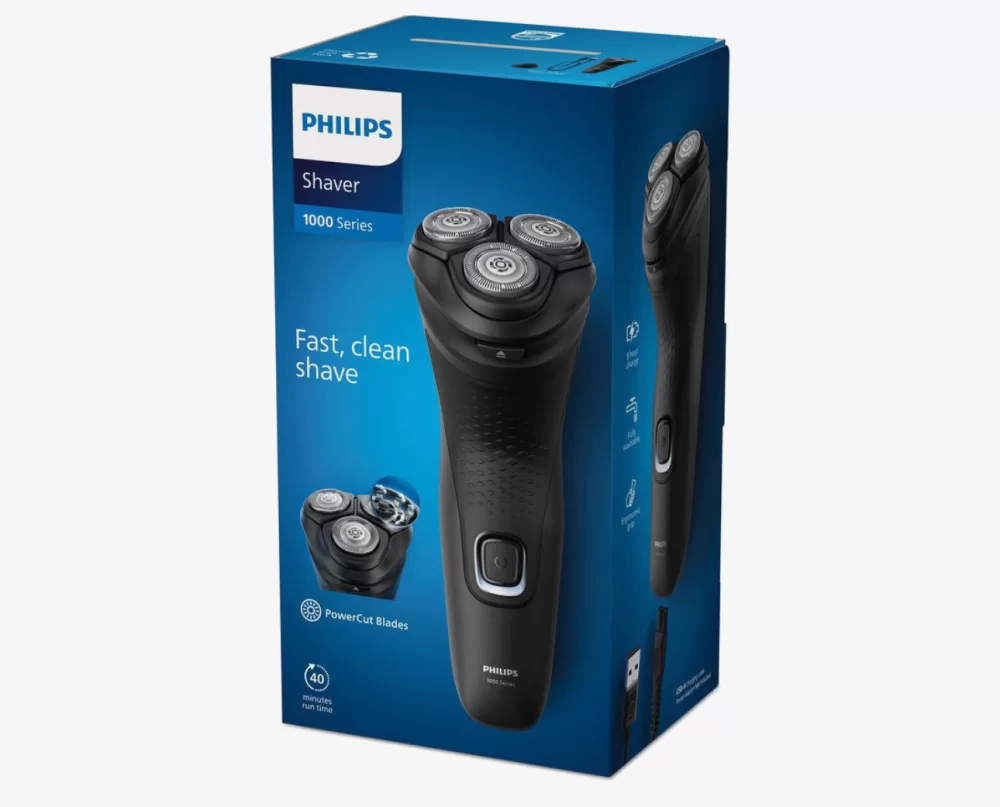 Philips S1141/00 Shaver 1000 Series - Waterdicht Elektrisch Scheerapparaat, Ergonomisch, Oplaadbaar, Nat & Droog, Zwart, Inclusief Hoofden & Bescherming