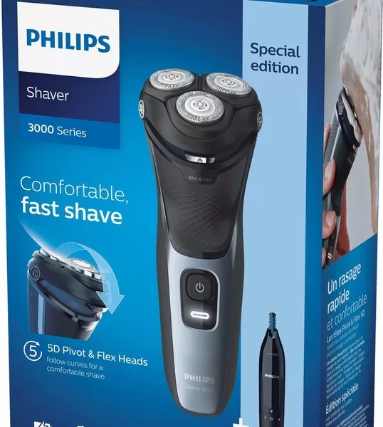 Philips SHAVER Series 3000 S3133/57 Roterend Scheerapparaat Schwarz, Ergonomisch, Lithium-Ion Akku, Trimmer, SH30 Vervangingskop, Antislip