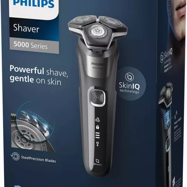 Philips SHAVER Series 5000 S5887/10 Roterend Scheerapparaat met SkinIQ Technologie & Trimmer - Grijs, Krachtig & Huidvriendelijk