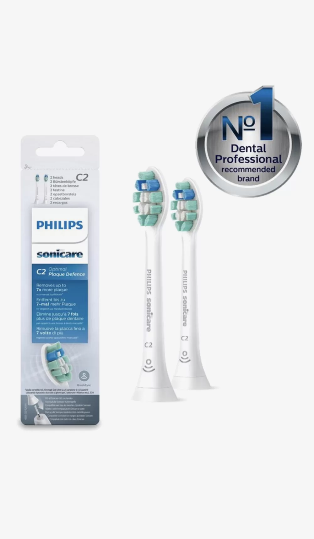 Philips Sonicare C2 Optimal Plaque Defence Opzetborstels HX9022/10 - 2 Stuks, Verwijdert tot 7x Meer Tandplak, Compatibel met Diverse Modellen