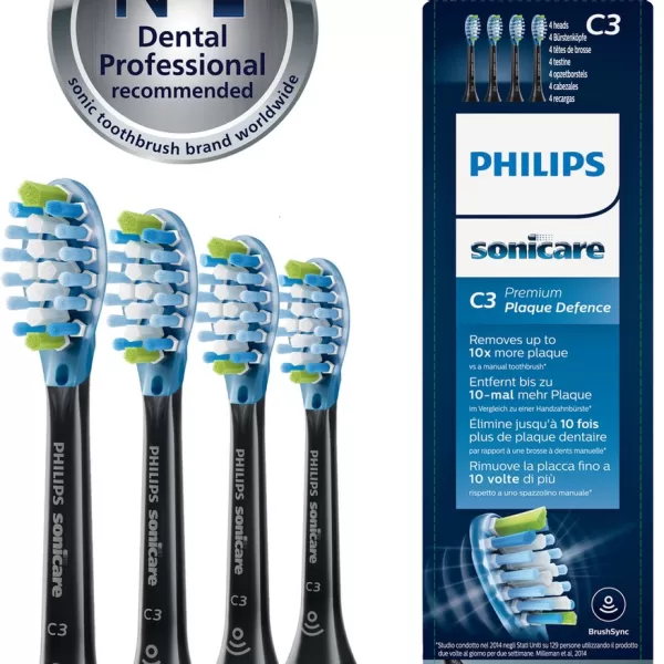 Philips Sonicare C3 Premium Plaque Defense HX9044/33 - 4 Opzetborstels - Tot 10x meer tandplakverwijdering, Flexibele zijkanten, Smart-herkenning