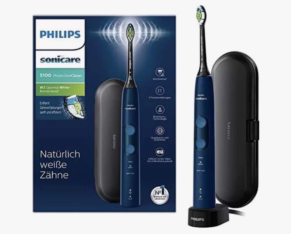 Philips Sonicare ProtectiveClean 5100 HX6851/53 Elektrische Tandenborstel - Blauw, 3 Poetsstanden, Poetsdruksensor, Tot 7x Meer Tandplakverwijdering