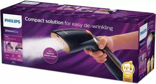 Philips Steam & Go GC362/80 Handheld Kledingstomer - Zwart/Koper, Horizontaal & Verticaal, Automatische Stoom, Inclusief Opbergtas