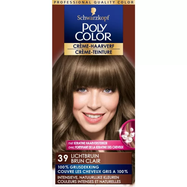 Poly Color Haarverf 39 - Lichtbruin, Diepe en Duurzame Kleur, Perfecte Grijsdekking, Natuurlijke Resultaat, 100ml