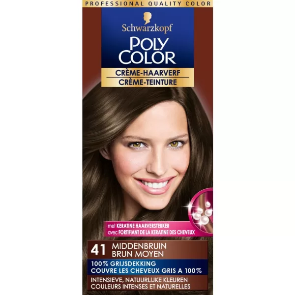 Poly Color Haarverf 41 Middenbruin – Diepe, duurzame kleur met perfecte grijsdekking voor een natuurlijk resultaat.