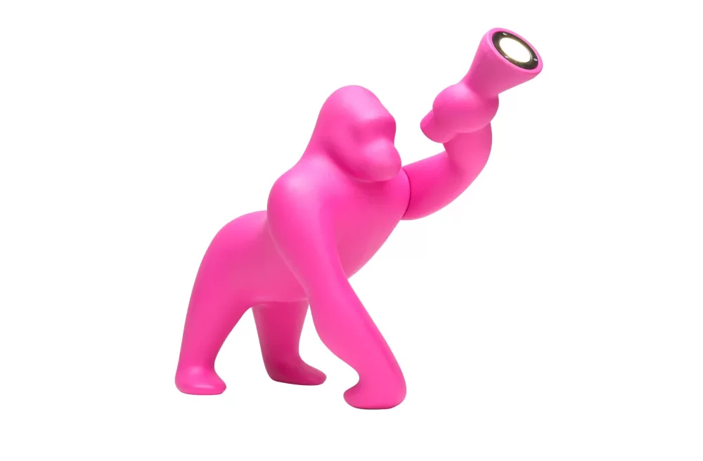 Qeeboo Kong XS Fuxia Tischleuchte mit verstellbarem Arm | Gorilla Design | Innenbeleuchtung | Stilvoll & dekorativ