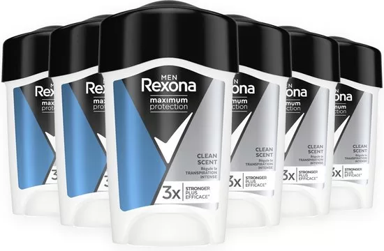 Rexona Deodorant Stick Mann Maximum Protection Clean Scent – 6x 45ml – 96h Anti-Transpirant – Voordeelverpakking, Extra Bescherming