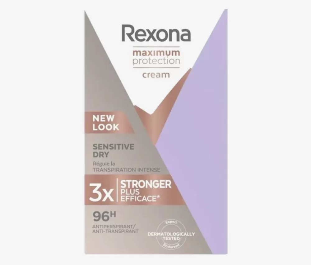 Rexona Maximum Protection Sensitive Dry 45 ml – 48u bescherming, 2x effectievere anti-transpirant, huidvriendelijk, geurbestrijdend, TRIsolid™ technologie.