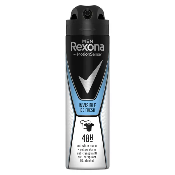 Rexona Men Invisible Ice Anti-transpirant Spray 150 ml - 48u Bescherming, MotionSense Technologie, Geen Vlekken op Kleding, Houtachtige Geur