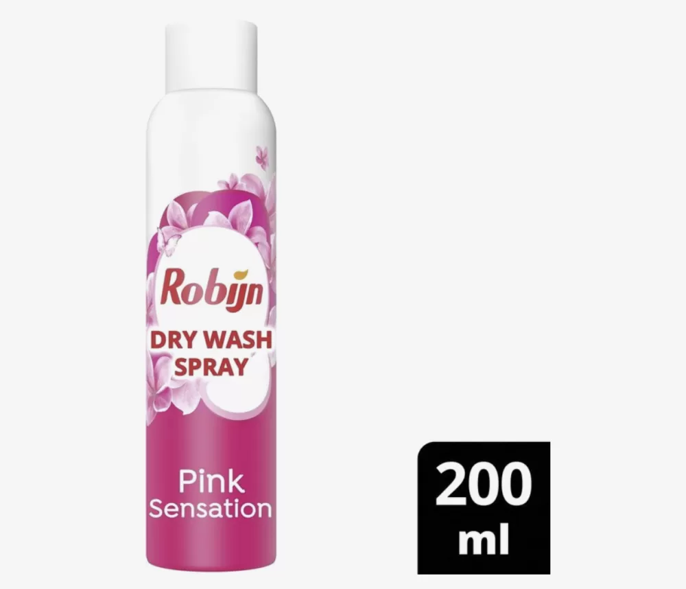 Robijn Dry Wash Spray Pink Sensation 200 ml – Neutraliseert geurtjes, ontkreukt, verzacht stoffen, voor 20-25 kledingstukken, fris tussen wasbeurten.