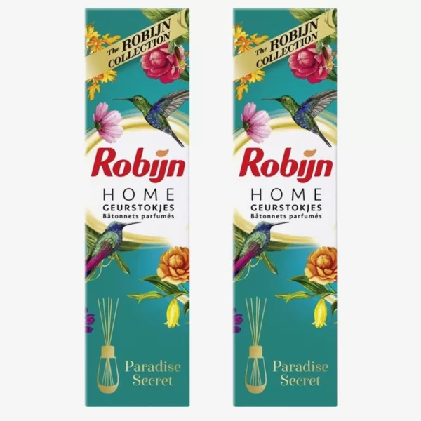 Robijn Geurstokjes Paradise Secret - 2 x 45 ml - Langdurige geurverspreiding voor woonkamer, slaapkamer & badkamer - Stijlvol interieuraccessoire