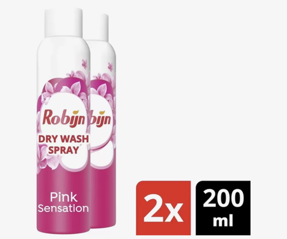 Robijn Pink Sensation Dry Wash Spray – 2 x 200 ml – Voordeelverpakking – Verfris, ontkreuk en verzacht je kleding tussen wasbeurten!