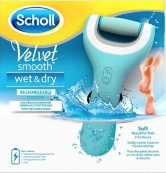 Scholl Velvet Smooth Oplaadbare Wet & Dry Voetvijl - Draadloos, Waterdicht, Eeltverwijderaar - Inclusief Rol en Oplaadstation - 1 stuk